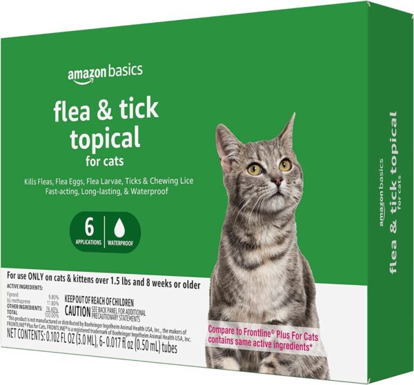 Amazon Basics Flea and Tick Topical Treatment for Cats (over 1.5 lbs), 6 Count (Previously Solimo)