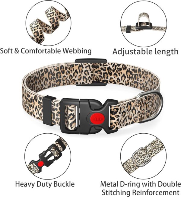 Cute Floral Dog Collar for Small Medium Large Dogs,Girl Female Dog Collars Soft Patterns Adjustable Pet Collar with Quick Release Safety Buckle for Puppy Breed Boy Dogs,Leopard,M - Image 6