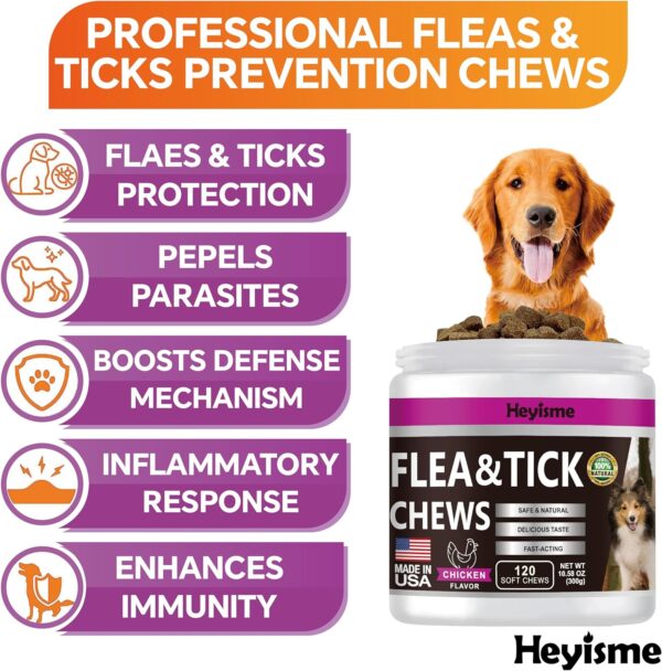 Flea and Tick Prevention for Dogs Chewables, Natural Dog Flea and Tick Control Supplement, Flea Treatment for Dogs, Oral Flea and Tick Chews Treats for All Breeds and Ages (Chicken, 120 Chews) - Image 2