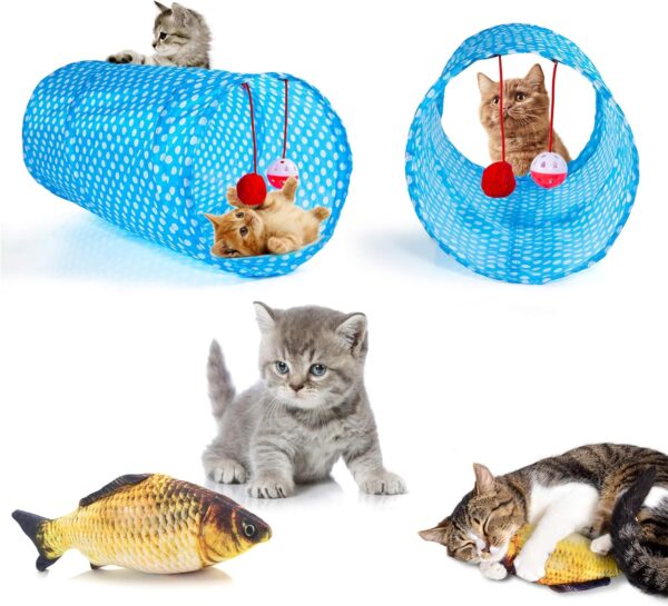 AILUKI 31 PCS Cat Toys Kitten Toys Assortments,Variety Catnip Toy Set Including 2 Way Tunnel,Cat Feather Teaser,Catnip Fish,Mice,Colorful Balls and Bells for Cat,Puppy,Kitty - Image 2