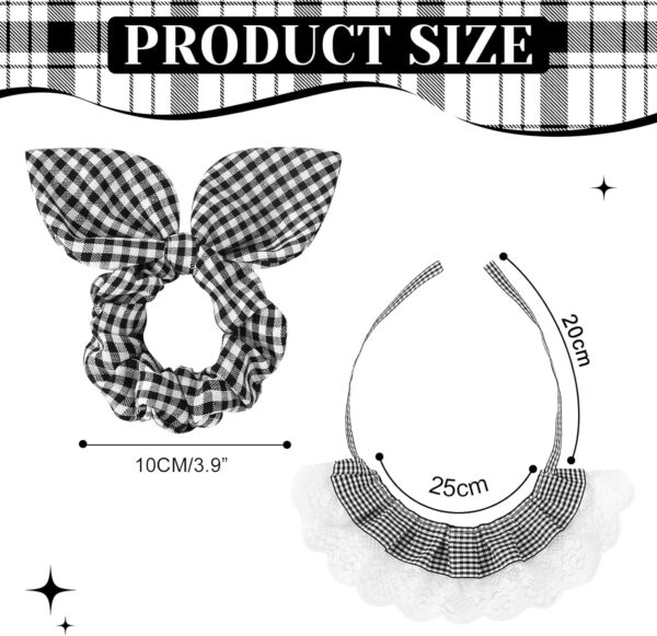 E-Clover Cat Collar-Lace Cat Bandana & Matching Scrunchie Girl Pet Bibs Accessories for Kitten Kitty Dog Owner Gift Black White Plaid - Image 4