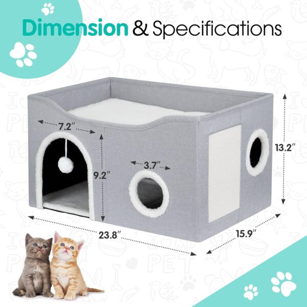 Heeyoo Cat House for Indoor Cats - Large Cat Bed Cave with Fluffy Ball and Scratch Pad, Foldable Cat Condos, Cat Cubes, Cat Hideaway, Covered Cat Bed - Image 2