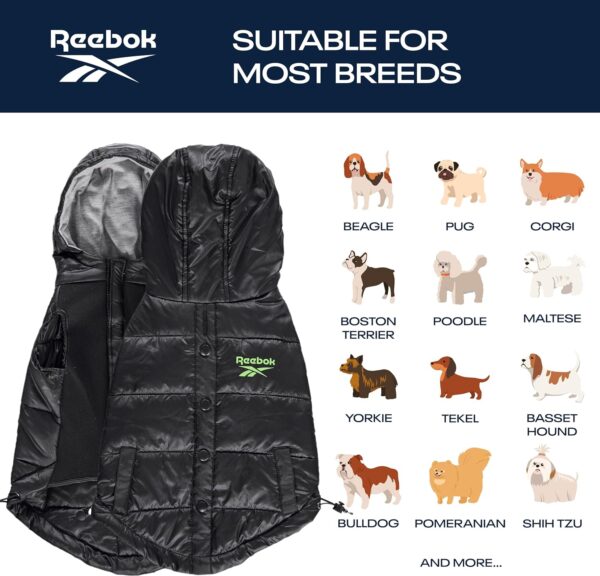 Reebok Dog Puffer Jacket - Waterproof Dog Vest with Hoodie, Dog Winter Clothes for Small, Medium, and Large Dogs, Premium Windproof Dog Snow Jacket Perfect for Cold Weather, - Image 7