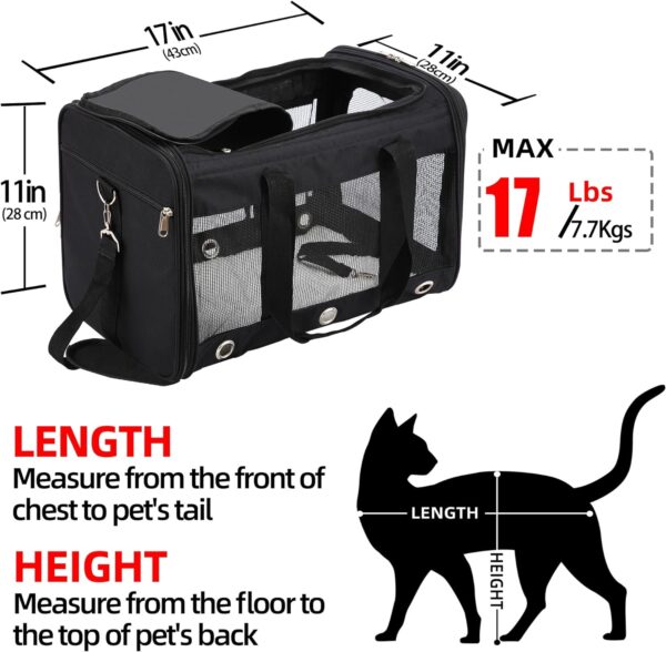 Soft Sided Cat/Dog Carrier,Collapsible Pets Travel Carriers for Pet/Puppy with Shoulder Strap & Removable Mat,Mesh Top Load Small Dogs/Cats Carry Bag Up to 17 Lbs TSA Airline Approved（Black,M） - Image 2