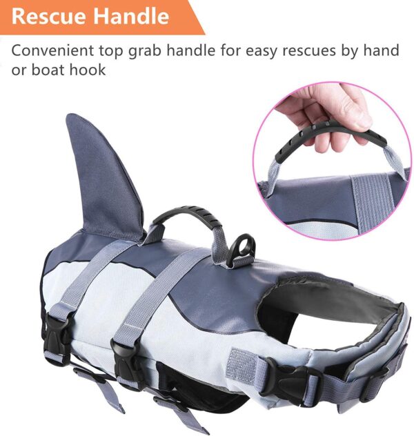 ASENKU Dog Life Jacket Pet Life Safety Vest for Swimming Boating, Dog Shark Life Jackets Dog Lifesavers Swimsuits for Pool, Dog Water Floatation Vest for Small Medium Large Dogs, Gray, Large - Image 4