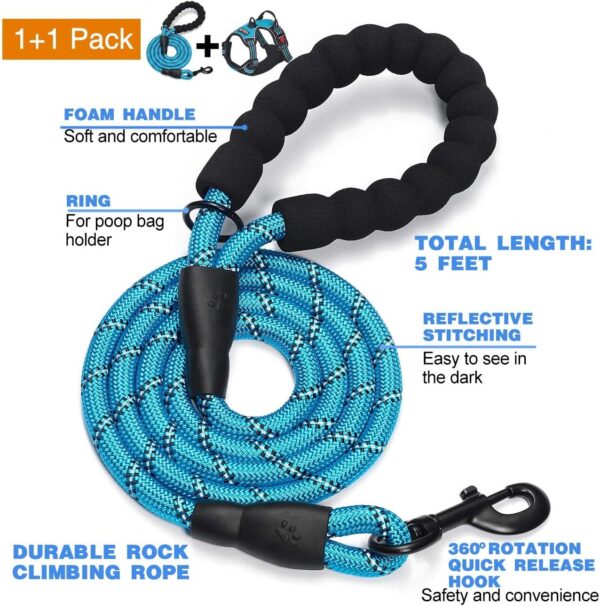 tobeDRI No Pull Dog Harness Adjustable Reflective Oxford Easy Control Medium Large Dog Harness with A Free Heavy Duty 5ft Dog Leash (L (Neck: 18"-25.5", Chest: 24.5"-33"), Blue Harness+Leash) - Image 2