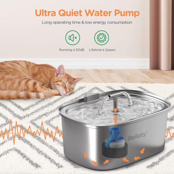 Cat Water Fountain Stainless Steel: 3.2L/108oz Pet Fountain Water Bowl Dog Drinking Dispenser Cat Feeding & Watering Supplies Animal Metal Kitty Spout for Cats Inside with 4 Replacement Filters - Image 6