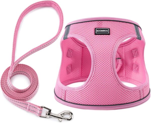 BOOMIBOO Dog Harness with Leash Set, No Pull Adjustable Reflective Step-in Puppy Pet Vest Harnesses for Small Medium Large Dogs and Cats,Pink XS