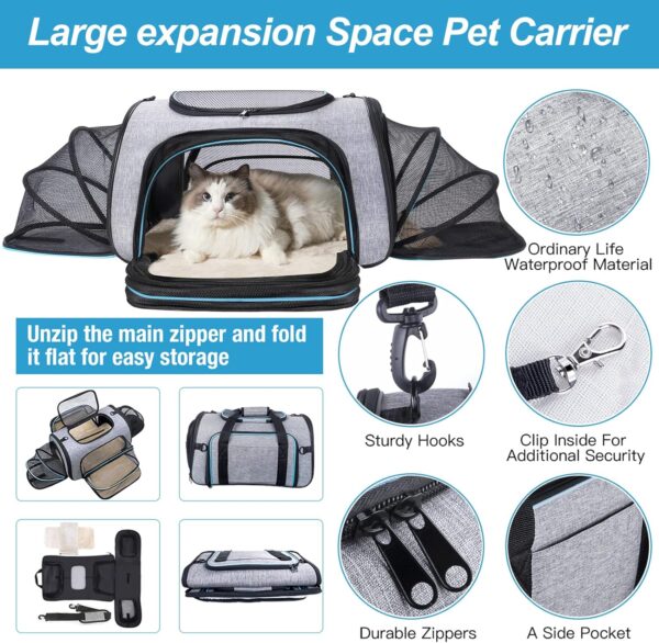 Siivton 4 Way Expandable Pet Carrier, Airline Approved Collapsible Cat Soft-Sided Carriers W/Removable Fleece Pad for Cats, Puppy, Small Dogs (18"x 11"x 11") - Image 3