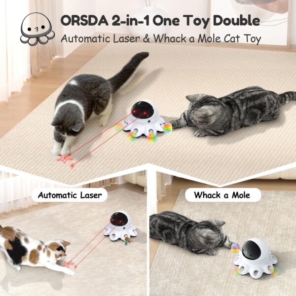 ORSDA Cat Laser Toy, 2-in-1 Interactive Cat Toys for Indoor Cats, Automatic Laser Pointer Cat Toy, 8 Holes Mice Whack A Mole Moving Feather, USB Rechargeable Electronic Kitten Toys for All Breeds - Image 2