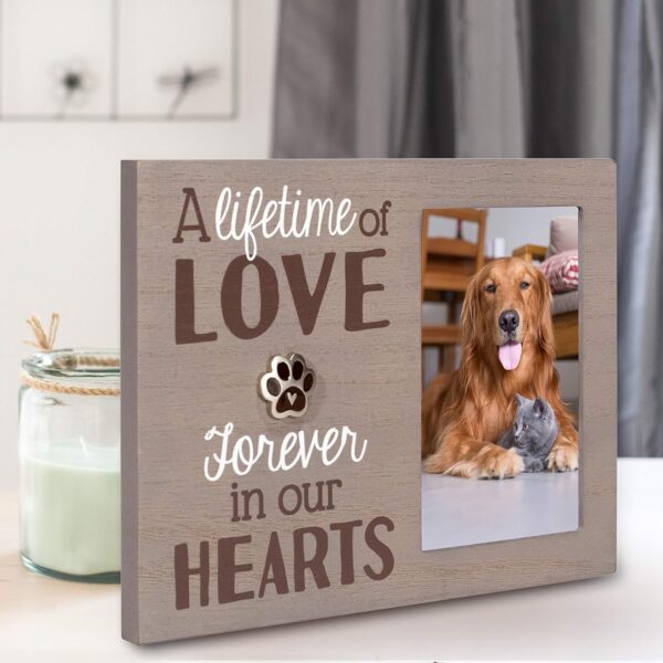 Malden Int Designs 4x6 Pet Sentiment Picture Frame A lifetime of love forever in our hearts MDF Wood Brown - Image 4