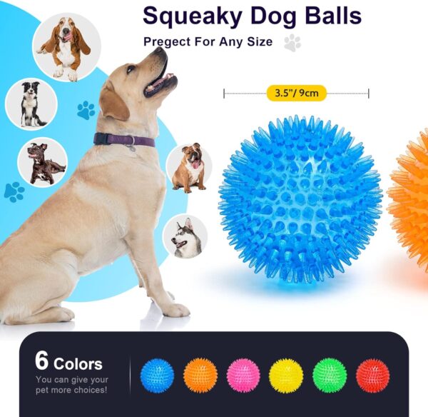 VITEVER 3.5” Squeaky Dog Toy Balls (6 Colors) Puppy Chew Toys for Teething, BPA Free Non-Toxic, Spikey Medium, Large & Small Dogs, Durable Aggressive Chewers - Image 2