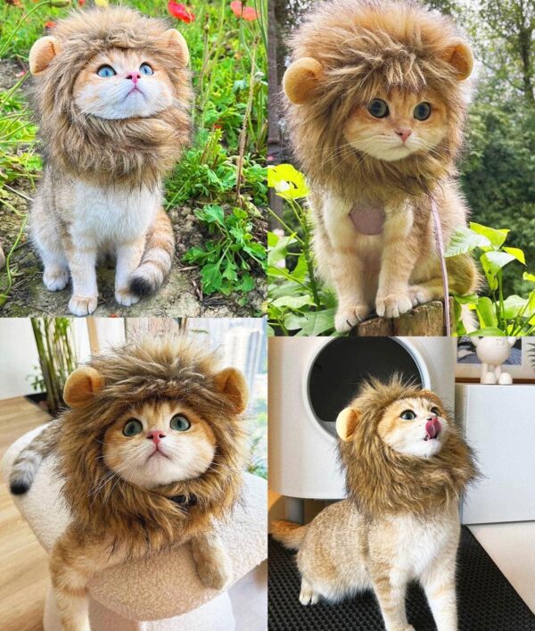 Lion Mane Wig for Cat Costume Pet Adjustable Washable Comfortable Fancy Lion Hair Cat Clothes Dress for Halloween Christmas Easter Festival Party Activity (Brown) - Image 7