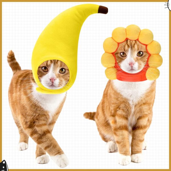 5 Pcs Cat Hat Adorable Costume Bunny Hat with Ears Funny Mane Hat for Cats and Small Dogs Kitten Puppy Party Costume Accessory Headwear (Lion, Frog, Rabbit, Sunflower, Banana) - Image 6