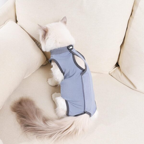 Cat Surgery Recovery Suit Cat Onesie for Cats After Surgery Spay Surgical Abdominal Wound Skin Diseases E-Collar Alternative Wear (Grey-Blue-M) - Image 7