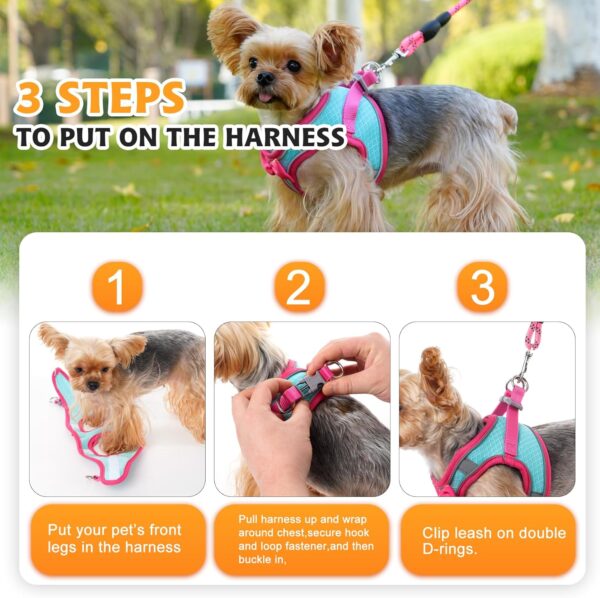 Dog Harness with Leash Set, Step-in Breathable Puppy Cat Dog Vest Harnesses, No Pull Adjustable Reflective Puppy Harness with Soft Padded Vest for Extra-Small/Small Medium Large Dogs and Cats - Image 5