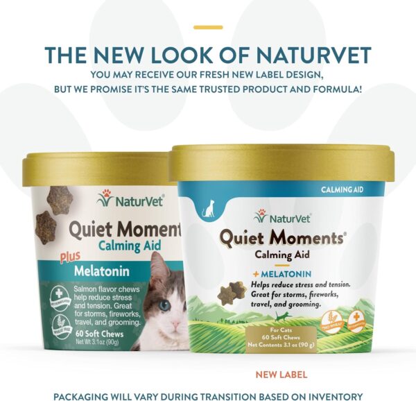 NaturVet –Quiet Moments Calming Aid for Cats Plus Melatonin – 60 Soft Chews – Helps Reduce Stress & Promote Relaxation – Great for Storms, Fireworks, Travel & Grooming - Image 2