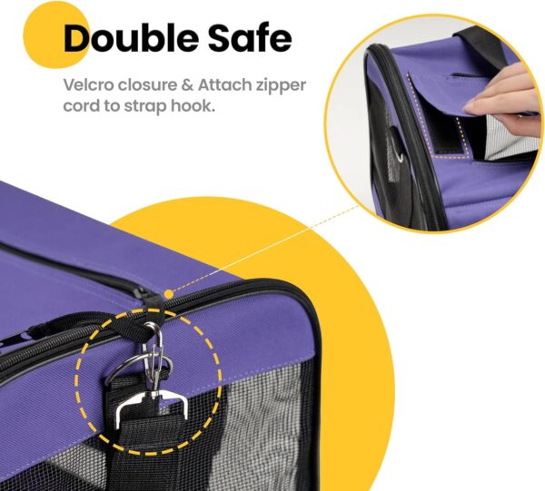 Cat Carrier Airline Approved, Soft-Sided Dog Carrier with Inner Safety Leash, Pet Transport Carrier for Small-Medium Cats Puppies up to 15 Lbs, Collapsible Travel Kitten Carrier Bag -Purple M - Image 3