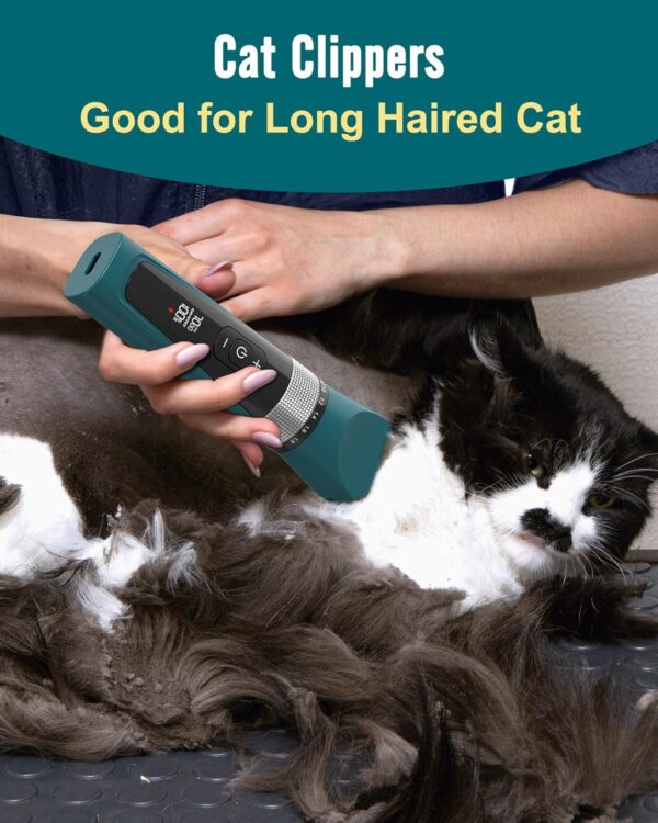 oneisall Cat Clippers for Matted Hair, 5-Speed Quiet Cat grooming kit, Cordless Cat Shaver for Long Hair,Waterproof Cat Hair Trimmer, Pet Clippers for Cats(Green) - Image 3