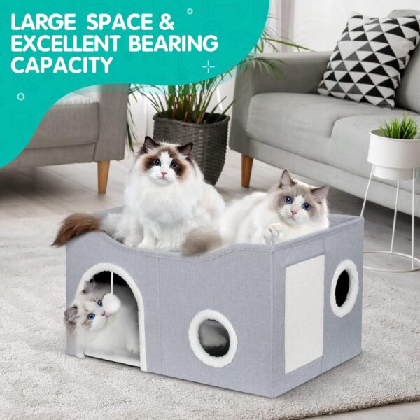 Heeyoo Cat House for Indoor Cats - Large Cat Bed Cave with Fluffy Ball and Scratch Pad, Foldable Cat Condos, Cat Cubes, Cat Hideaway, Covered Cat Bed - Image 6