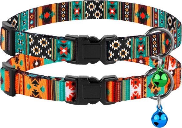 Cat Collar Breakaway 2PCS Adjustable Pattern Tribal Aztec Southwest Safety Pet Collars for Cats Kitten (Tribal + Southwest) - Image 2