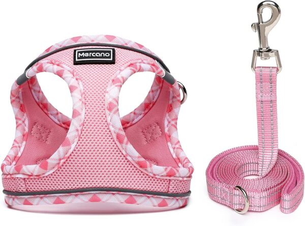 Soft Mesh Dog Harness and Leash Set, No-Chock Step-in Reflective Breathable Lightweight Easy Walk Escape Proof Vest Harnesses with Safety Buckle for Small Medium Dogs, Cats (Pink, S) - Image 2