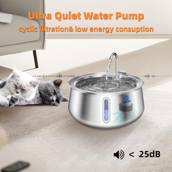 Cat Water Fountain,4L Automatic Stainless Steel Pet Fountain with LED Light Water Level Window,Dog Water Dispenser for Multiple Pets Drinking - Image 5