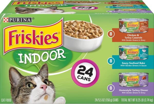 Purina Friskies Indoor Wet Cat Food Variety Pack, Indoor - (Pack of 24) 5.5 oz. Cans