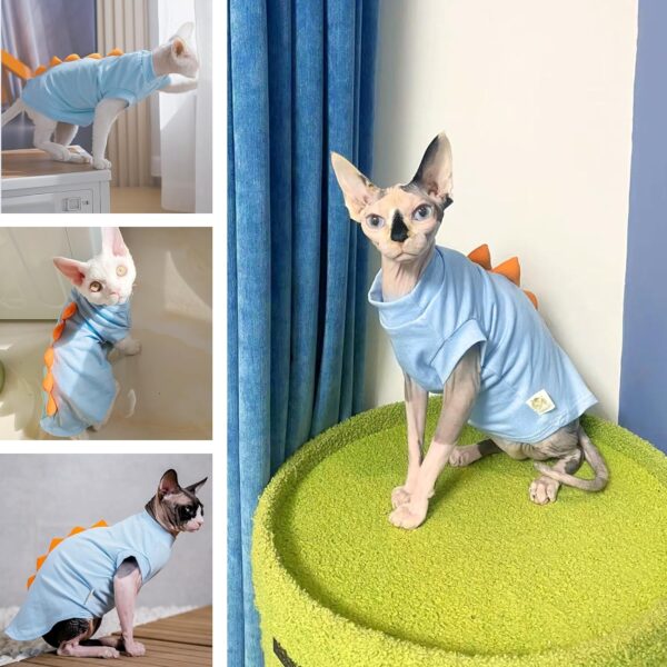 Bonaweite Sphynx Cat Clothes, Dinosaur Design Cat Shirts for Cats Only, Hairless Cat Sweater, Breathable Cat Daily Wear Clothes for Devon Rex Cats Summer, Kitten Costume T-Shirts with Sleeves for Cats - Image 7