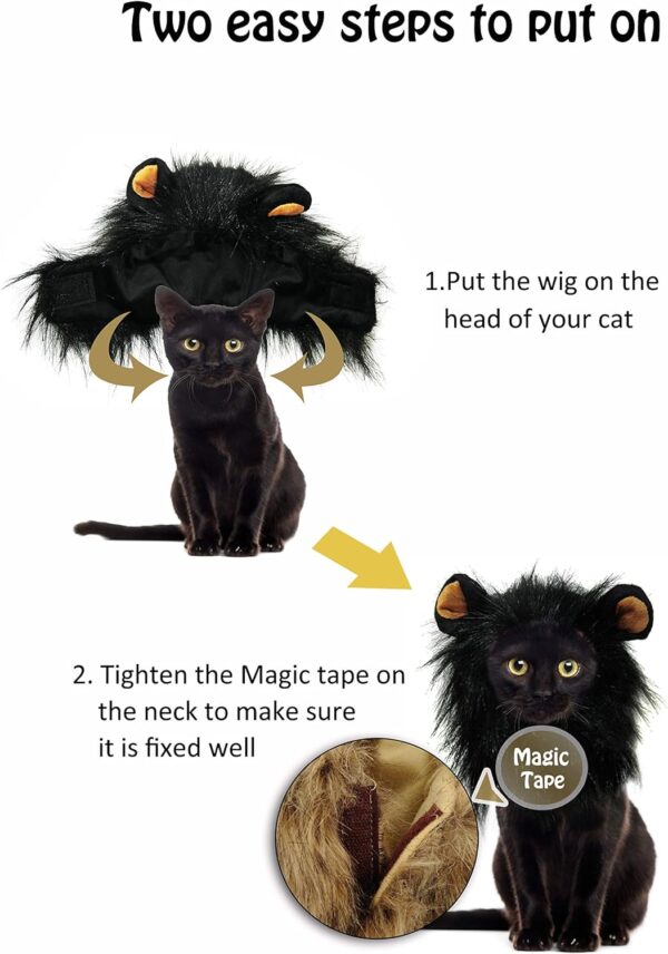 Onmygogo Lion Mane Wig for Cats, Funny Pet Cat Costumes for Halloween Christmas, Furry Pet Clothing Accessories (Size M, Melange Brown) - Image 6