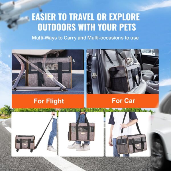 VEVOR Airline Approved Dog Carrier With Wheels for Under 22lbs, Rolling Pet Carrier Cat Carriers on Wheels, TSA Approved Foldable Pet Travel Carrier With Telescope Handle and Upgraded Wheels - Image 7