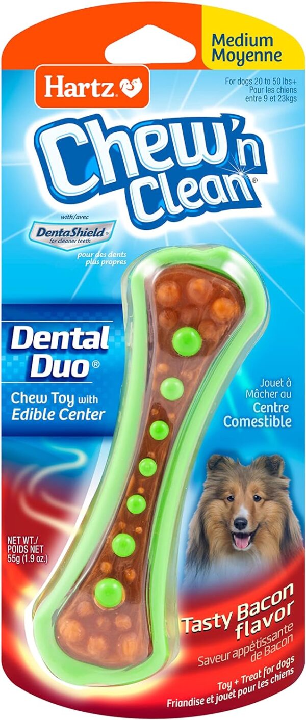 HARTZ Chew 'n Clean Dental Duo Bacon Flavored Dog Chew Toy - 1 Count(Pack of 1),Medium