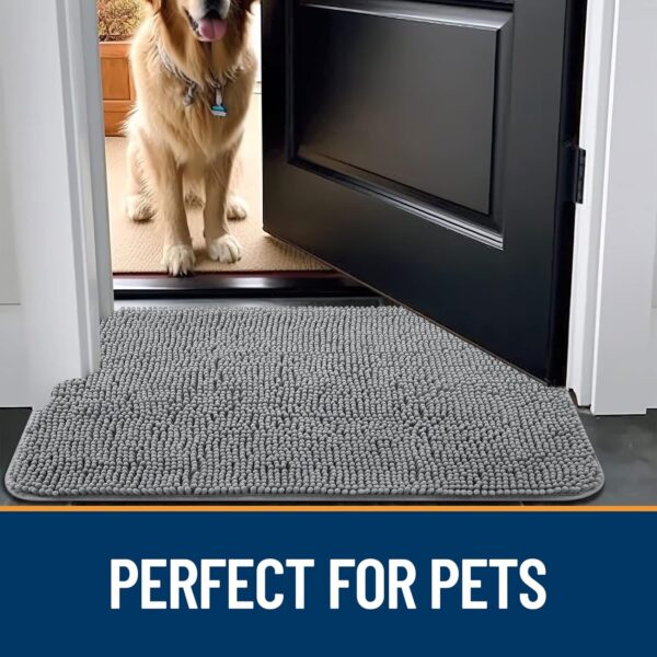 OLANLY Dog Door Mat for Muddy Paws 30x20, Absorbs Moisture and Dirt, Absorbent Non-Slip Washable Mat, Quick Dry Chenille, Mud Mat for Dogs, Entry Indoor Door Mat for Inside Floor, Grey - Image 7