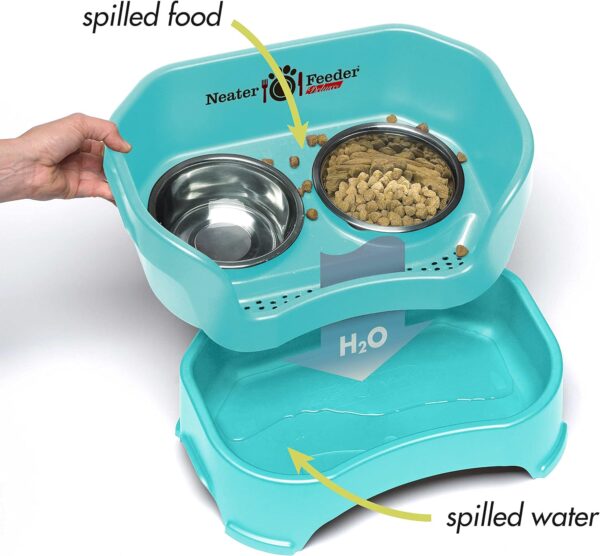 Neater Feeder - Deluxe Model - Mess-Proof Dog Bowls (Small, Aquamarine) - Made in USA - Elevated, No Spill, Non-Tip, Non-Slip, Raised Stainless Steel Food & Water Pet Bowls - Image 2