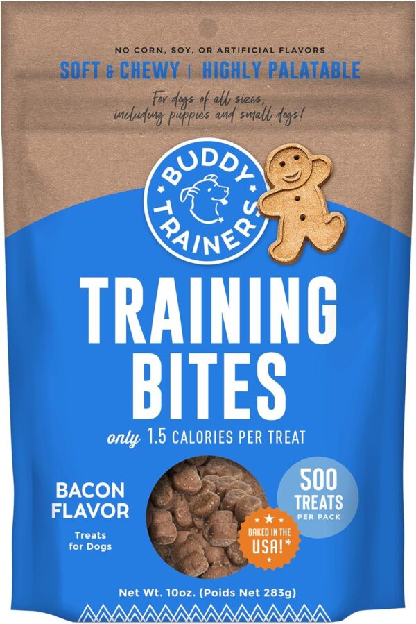 Buddy Biscuits Trainers 10 oz. Pouch of Training Bites Soft & Chewy Dog Treats Made with Bacon Flavor