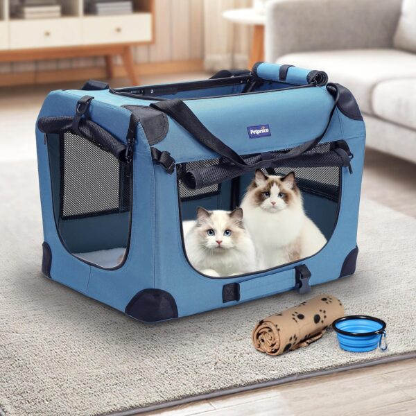 Portable Collapsible Dog Crate, Travel Dog Crate 24x17x17 with Soft Warm Blanket and Foldable Bowl for Large Cats & Small Dogs Indoor and Outdoor - Image 2