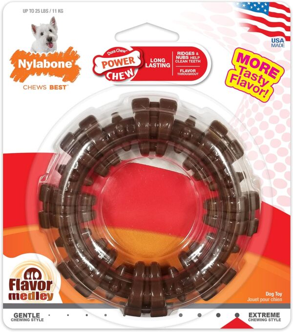 Nylabone Power Chew Textured Dog Chew Ring Toy - Tough and Durable Dog Chew Toy for Aggressive Chewers - Flavor Medley, Small/Regular (1 Count) - Image 7