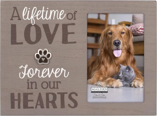 Malden Int Designs 4x6 Pet Sentiment Picture Frame A lifetime of love forever in our hearts MDF Wood Brown