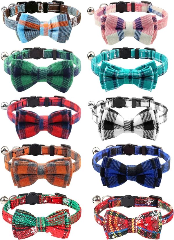 Joytale Upgraded Cat Collar with Bells, Breakaway Cat Collars with Bow Tie, 1 Pack Girl Boy Safety Plaid Kitten Collars, Haze Blue - Image 7