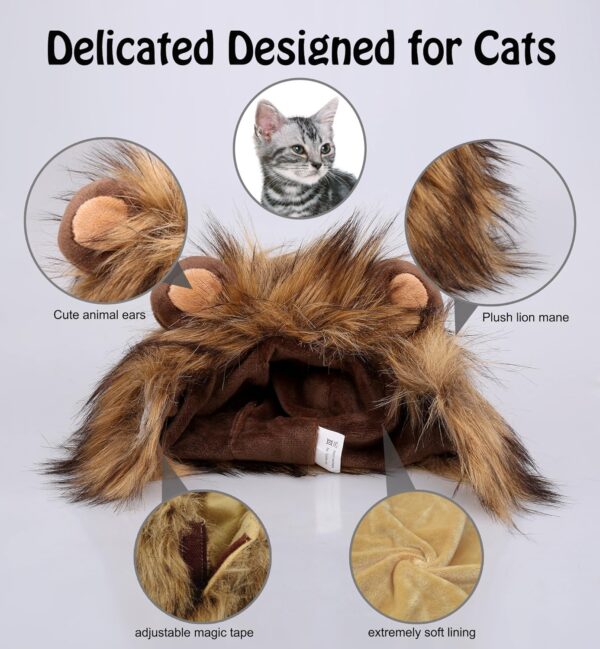 Onmygogo Lion Mane Wig for Cats, Funny Pet Cat Costumes for Halloween Christmas, Furry Pet Clothing Accessories (Size M, Melange Brown) - Image 3