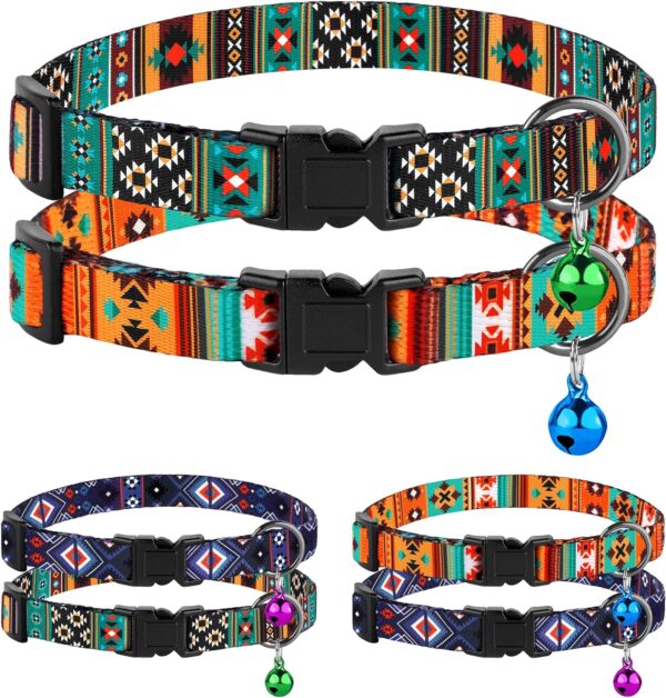 Cat Collar Breakaway 2PCS Adjustable Pattern Tribal Aztec Southwest Safety Pet Collars for Cats Kitten (Tribal + Southwest)