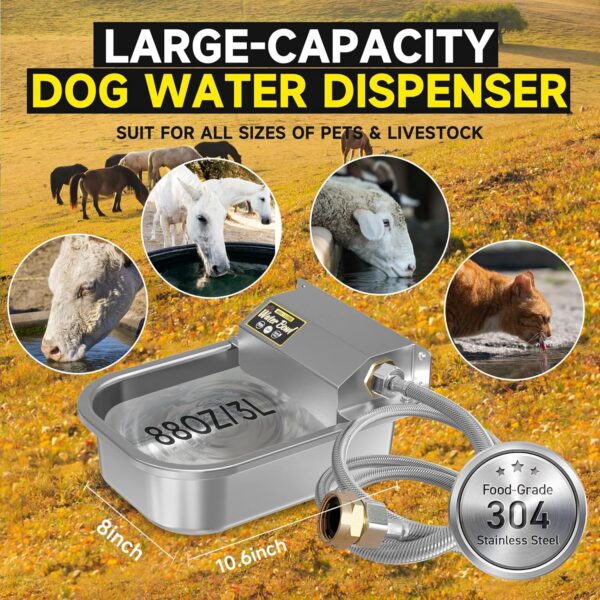 Automatic Water Dispenser for Dogs, 88oz Outdoor Dog Water Bowl, 304 Stainless Steel Water Feeder for Small to Large Pets, Large Livestock Waterer, Anti-Tipping, Water Auto-Fill, Easy to Clean - Image 5