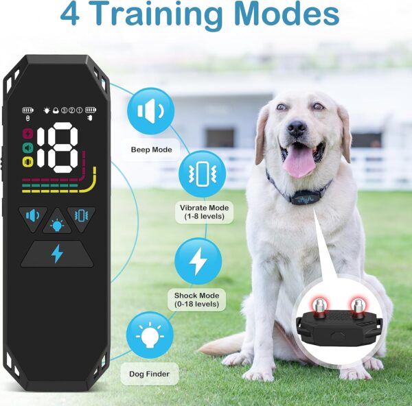 Dog Training Collar for Large Dog, Dog Shock Collar, 4 Training Modes Beep,Vibration,Electric Shock,Dog Finder,Rechargeable IP67 Waterproof E-Collar with Remote 2500FT - Image 6