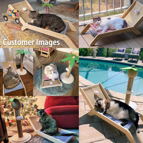 Beach Chair Cat Hammock, Elevated Cat Beds for Indoor Cats, Original Cozy Cat Lounger with Sisal Scratcher and Toy Ball - Image 6