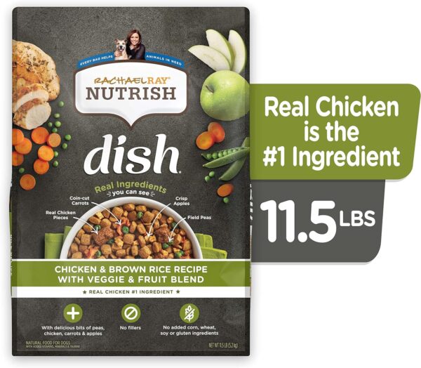 Rachael Ray Nutrish Dish Premium Natural Dry Dog Food with Added Vitamins, Minerals & Taurine, Chicken & Brown Rice Recipe with Veggies & Fruit, 11.5 Pound Bag - Image 2