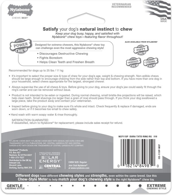 Nylabone Power Chew Textured Dog Chew Ring Toy - Tough and Durable Dog Chew Toy for Aggressive Chewers - Flavor Medley, Small/Regular (1 Count) - Image 9
