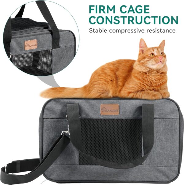 YITAHOME Cat Carrier Airline Approved, Soft-Sided Pet Carrier for Cats and Dogs Up to 16lbs, 5 Sides Breathable Collapsible Cat Travel Carrier with Bottom Protection and Washable Liner,17x11x11 Gray - Image 3