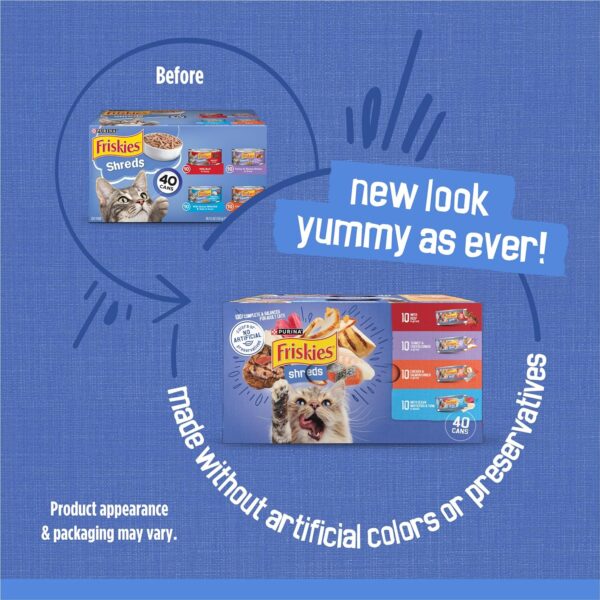 Purina Friskies Wet Cat Food Variety Pack, Shreds Beef, Turkey, Whitefish, and Chicken & Salmon - (Pack of 40) 5.5 oz. Cans - Image 2