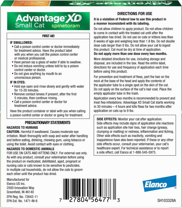 Advantage XD Small Cat Flea Prevention & Treatment For Cats 1.8-9lbs. | 1-Topical Dose, 2-Months of Protection Per Dose - Image 2