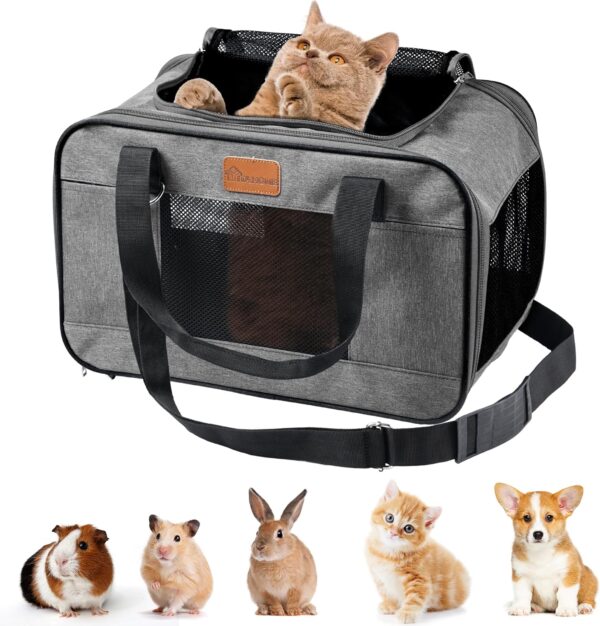 YITAHOME Cat Carrier Airline Approved, Soft-Sided Pet Carrier for Cats and Dogs Up to 16lbs, 5 Sides Breathable Collapsible Cat Travel Carrier with Bottom Protection and Washable Liner,17x11x11 Gray